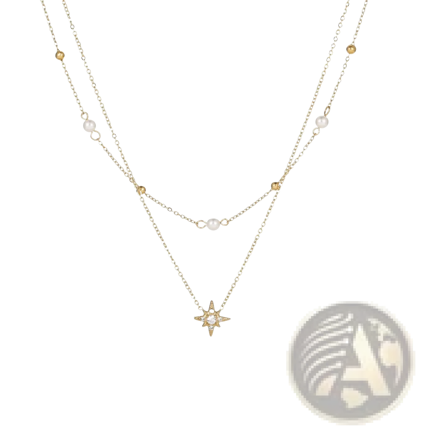 Double Layer 18k Gold Star and Pearl Stainless Steel Necklace