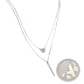 Double Layer Silver Pave Zircon Round and Bar Pendant Necklace