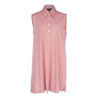 Vestido sem mangas listrado vermelho de algodão italiano – Vestido elegante de verão