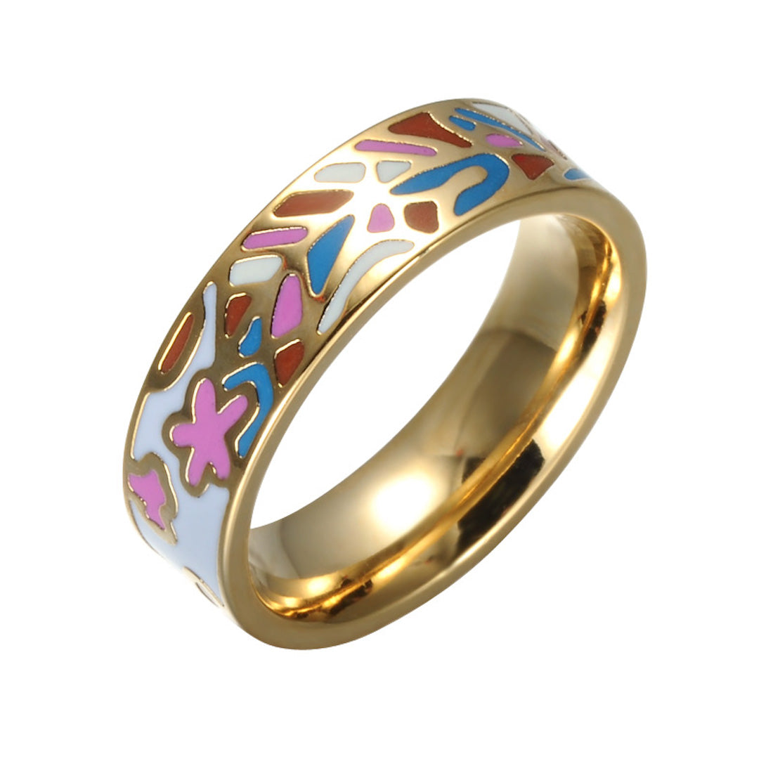 Anel de esmalte feito à mão banhado a ouro feminino Homvare tamanho 6