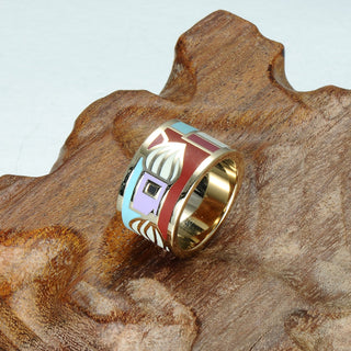 Homvare Women’s Gold Plated Handmade Enamel Ring Size 6