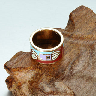 Homvare Women’s Gold Plated Handmade Enamel Ring Size 6