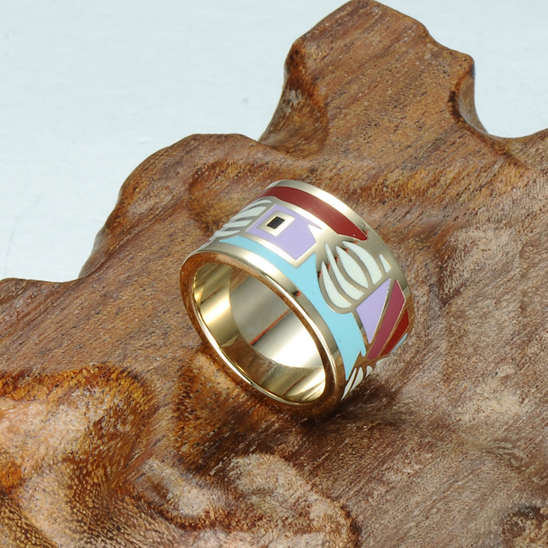 Anel de esmalte feito à mão banhado a ouro feminino Homvare tamanho 6