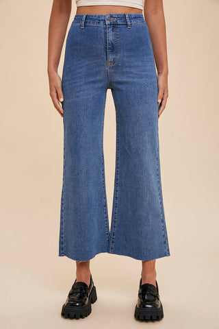 Anniewear - Calça jeans cropped de cintura alta e perna larga