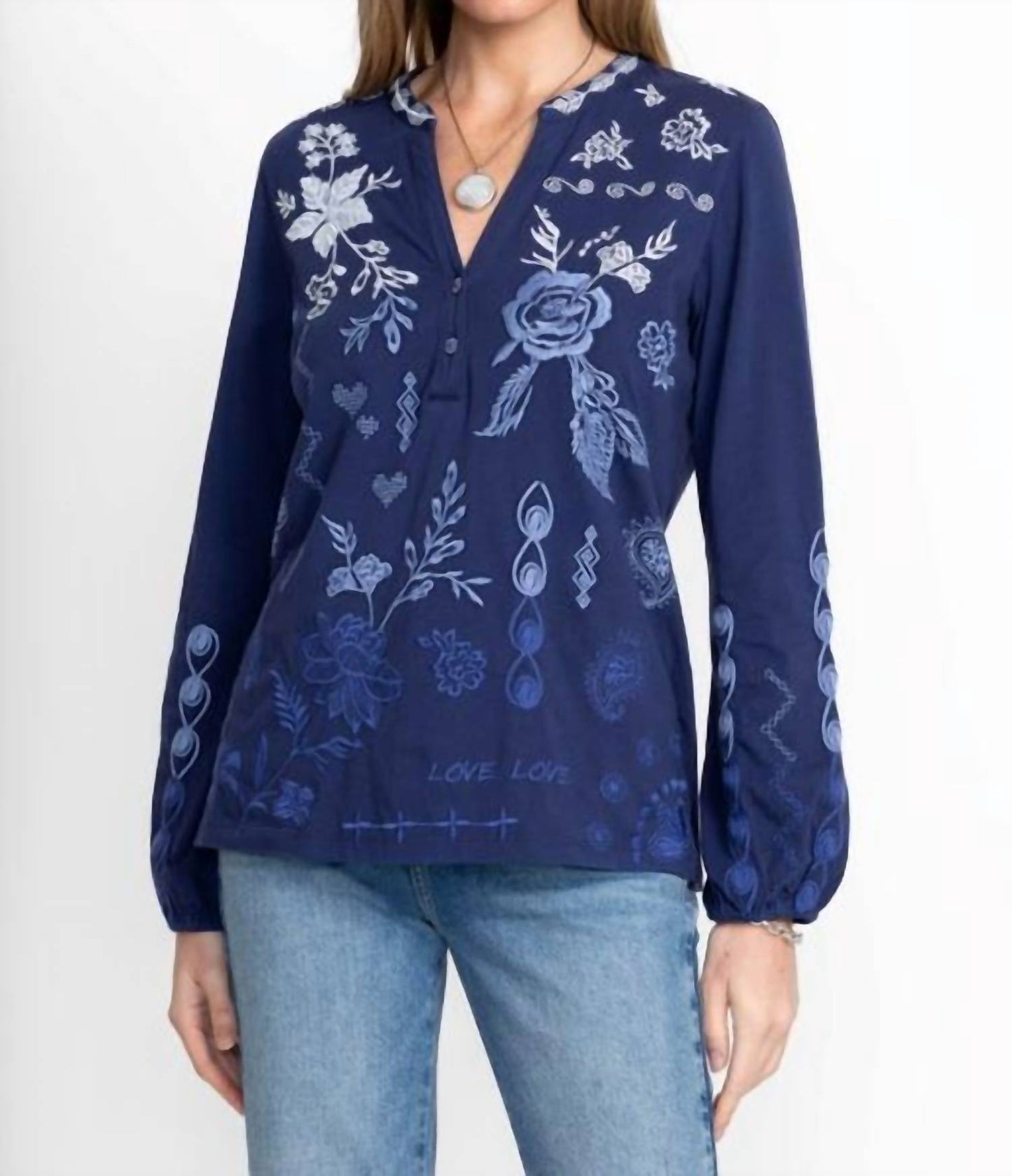 Johnny Was - BISHOP SLEEVE HENLEY TEE LAURA