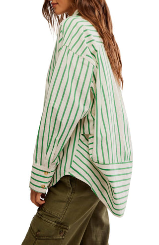 Free People - Camisa listrada grande com botões Varsity Vibes