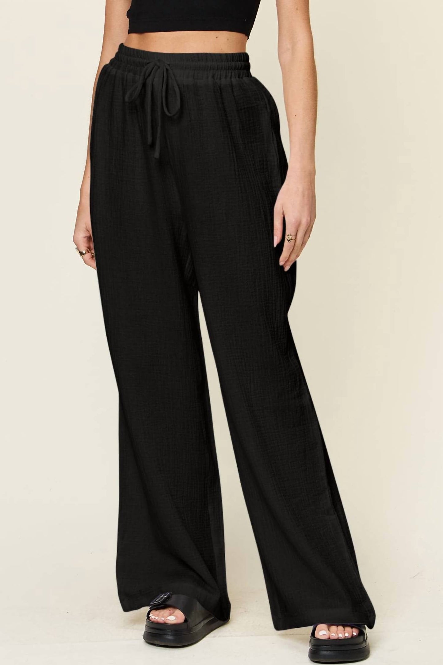 Double Take - Wide Leg Drawstring Pants