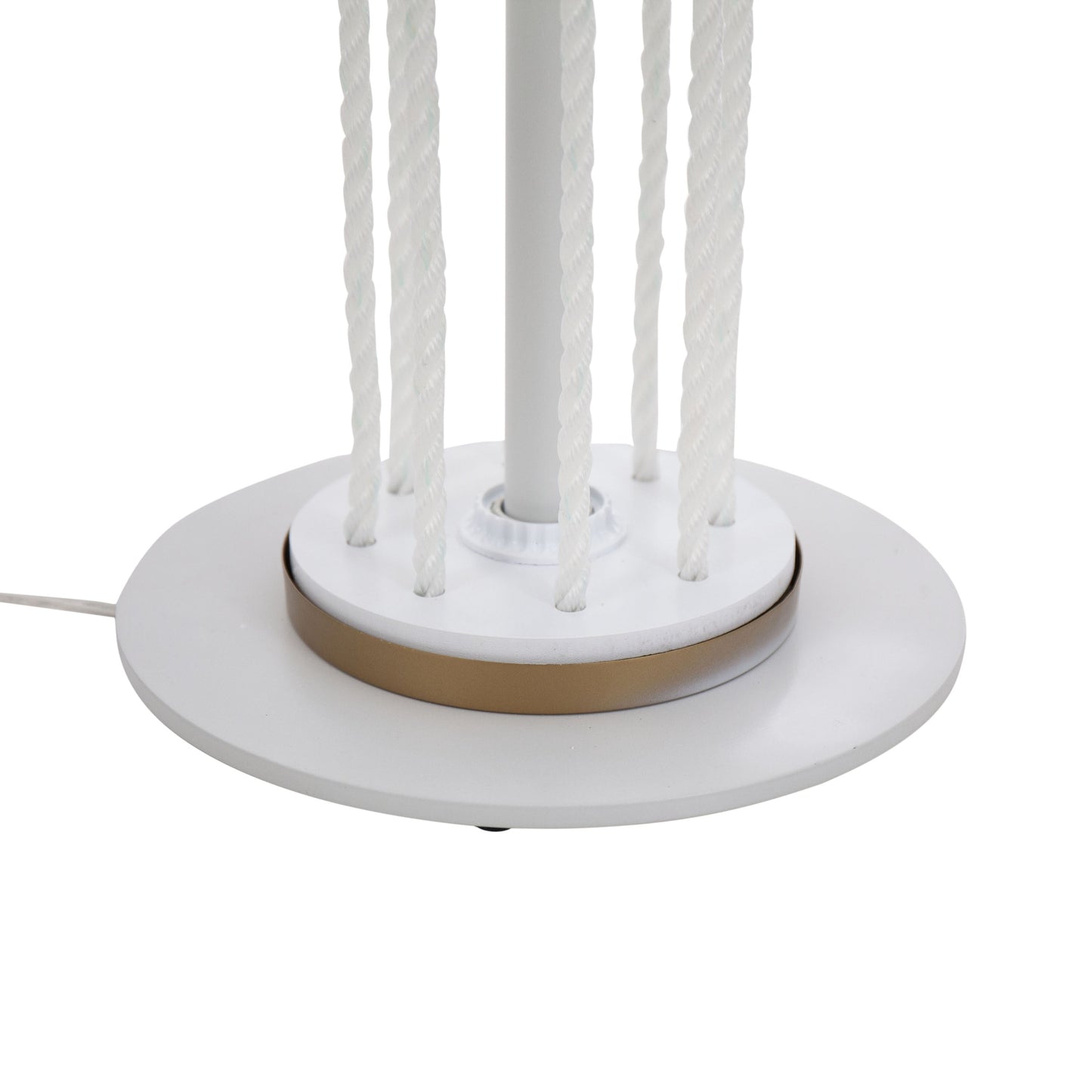 Rope Contemporary Floor Lamp in Natural Wood, White Metal, and Rope Accent