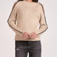 Elan - Contrast Trim Cold Shoulder Sweater