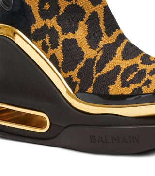 Balmain - Tênis de cano alto feminino Leopard B-bold Wedge