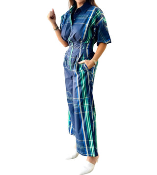 Aureum - Plaid Pleated Wide Leg Jumpsuit