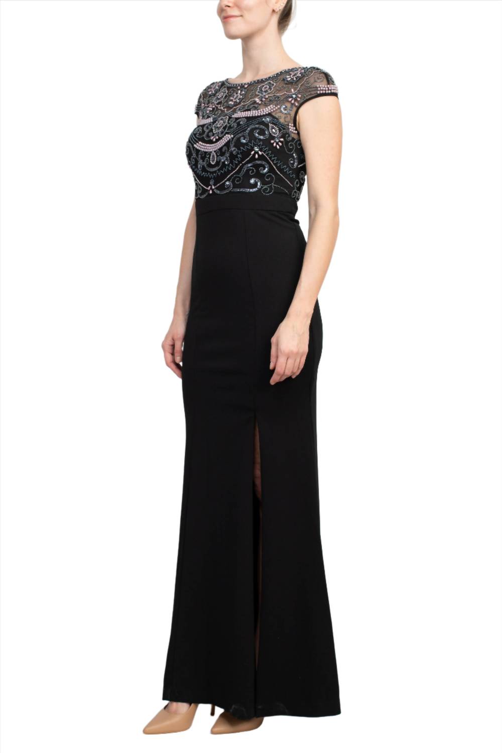 Aidan Mattox - Embellished Mesh Bodice Crepe Dress