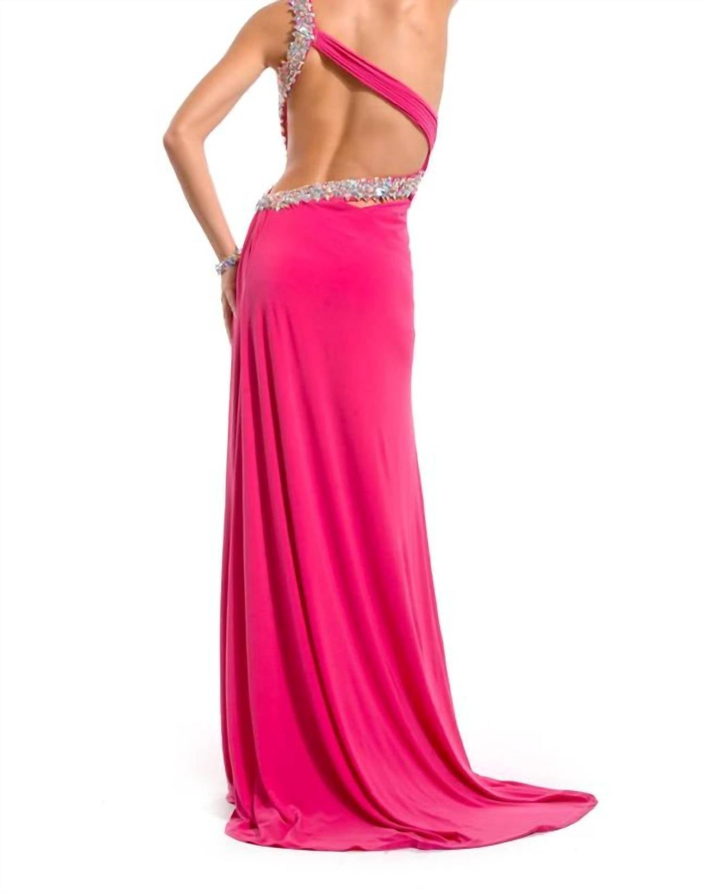 Rachel Allan - One Shoulder Heavily Beaded Strap Gown