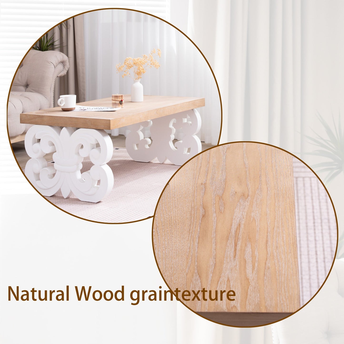 Ornate Wood Coffee Table – 47" Rectangular Farmhouse Style Table