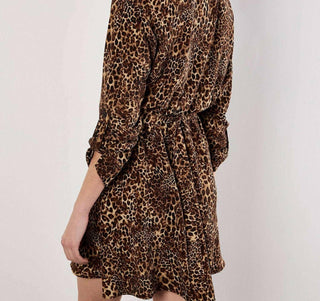 Apricot - Women's Leopard Crepe Belted Dress
