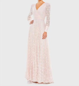 Mac Duggal - Vestido longo com manga comprida e renda com miçangas
