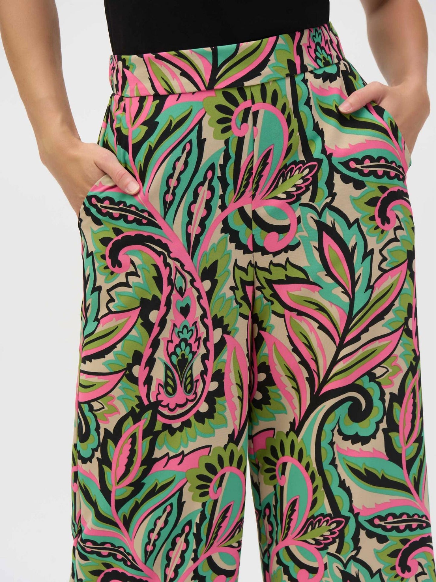 Joseph Ribkoff - Woven Paisley Print Wide-Leg Pants