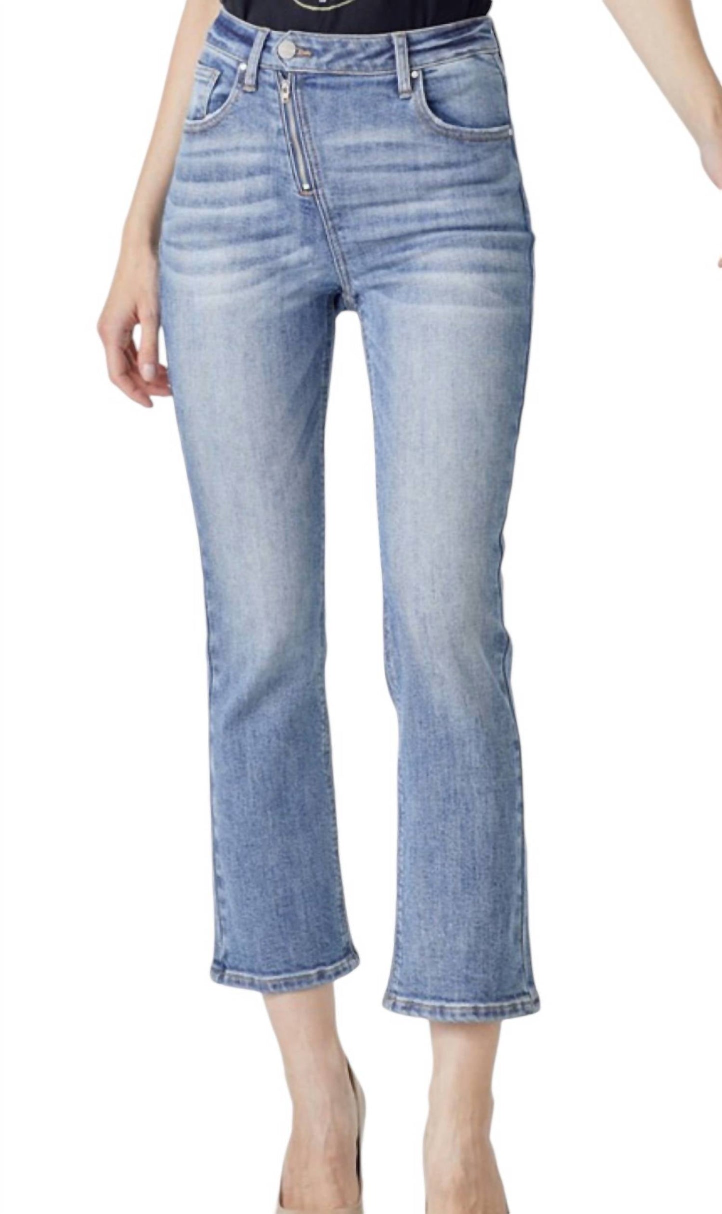 Risen - Straight Leg Asymetrical Zipper Jeans