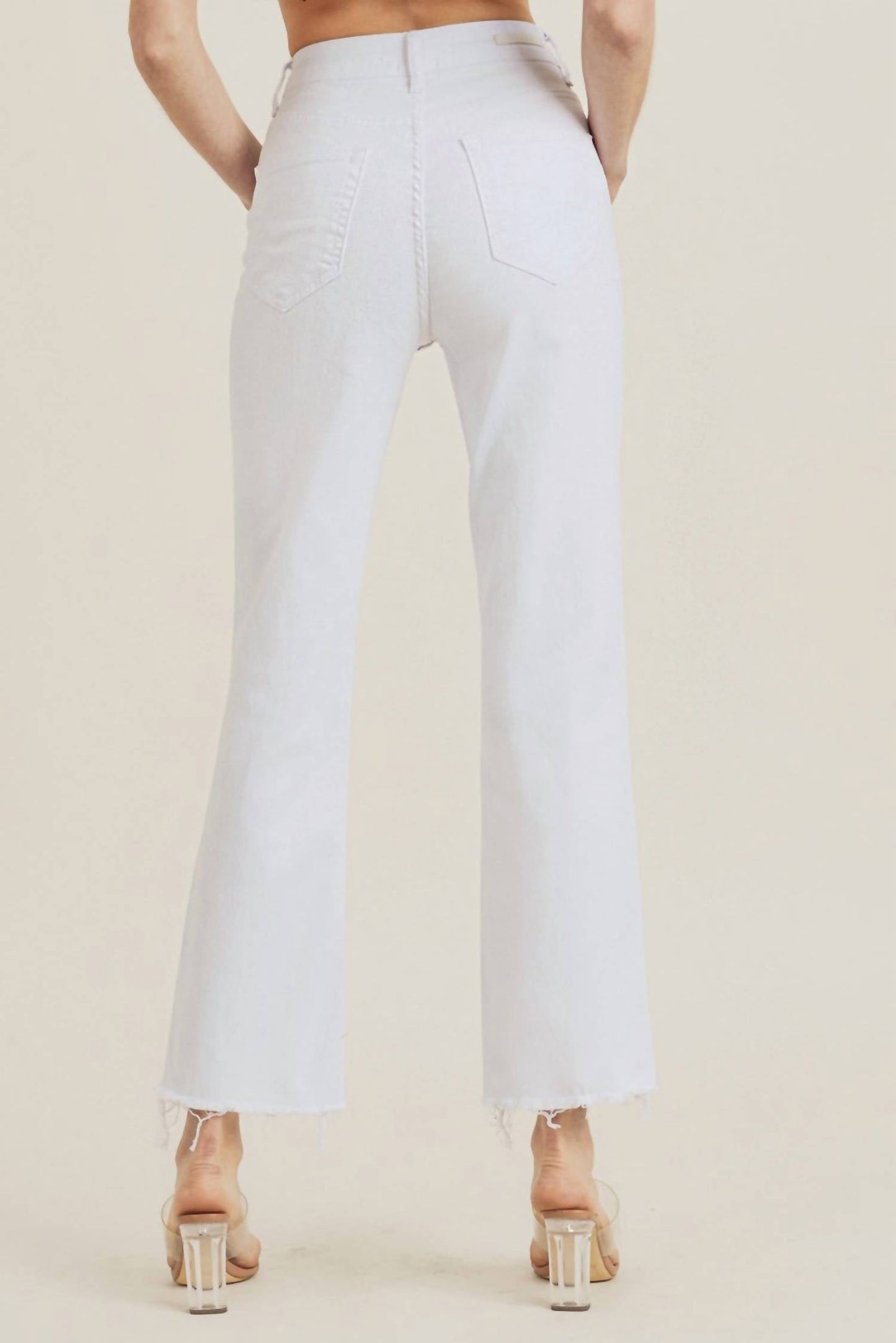 Risen - High Rise Raw Hem Straight Leg Jeans