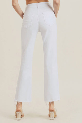 Risen - Calça jeans reta com bainha crua e cintura alta