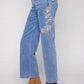 Charlie B - Embroidered Wide Leg Jeans With Flowers