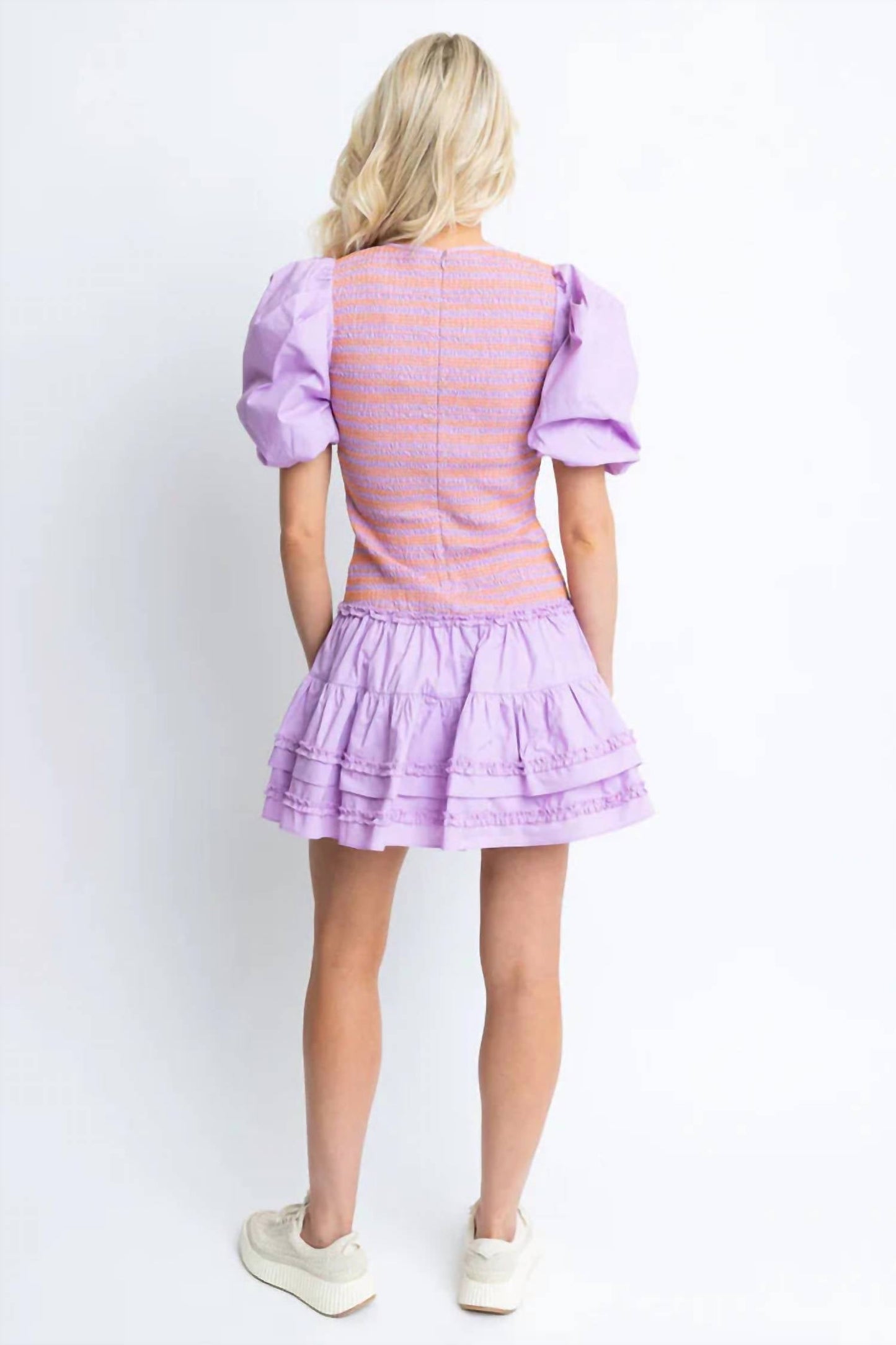 Karlie - Solid Poplin V-neck Smock Mini Dress