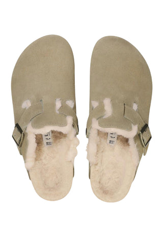 Birkenstock - Tamancos femininos de pele de carneiro Boston