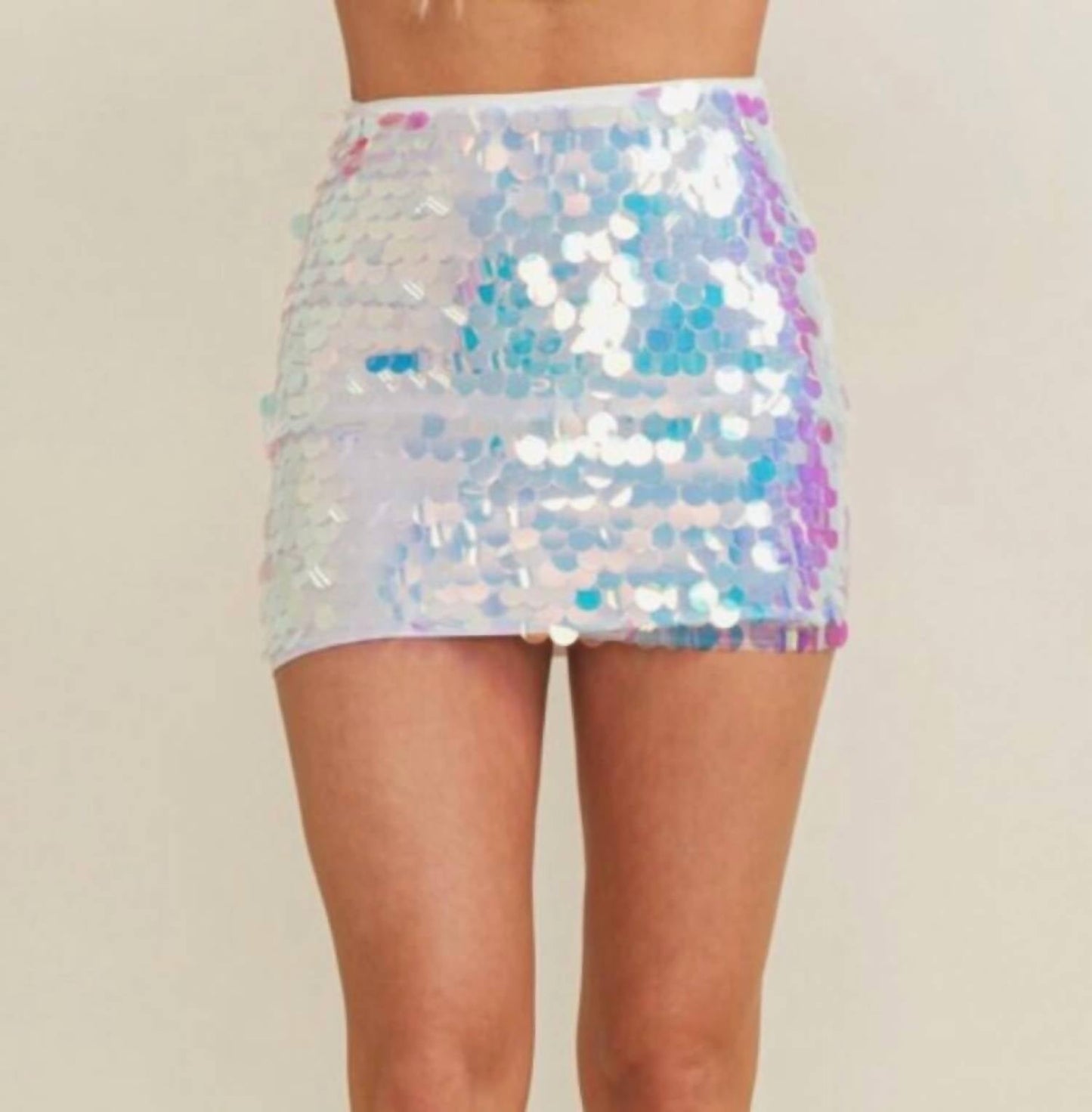 Cloud Ten - Pearl Iridescent Sequin Disc Mini Skirt