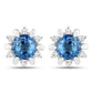 1.87 Carat Genuine Blue Sapphire and White Diamond 14K White Gold Earrings
