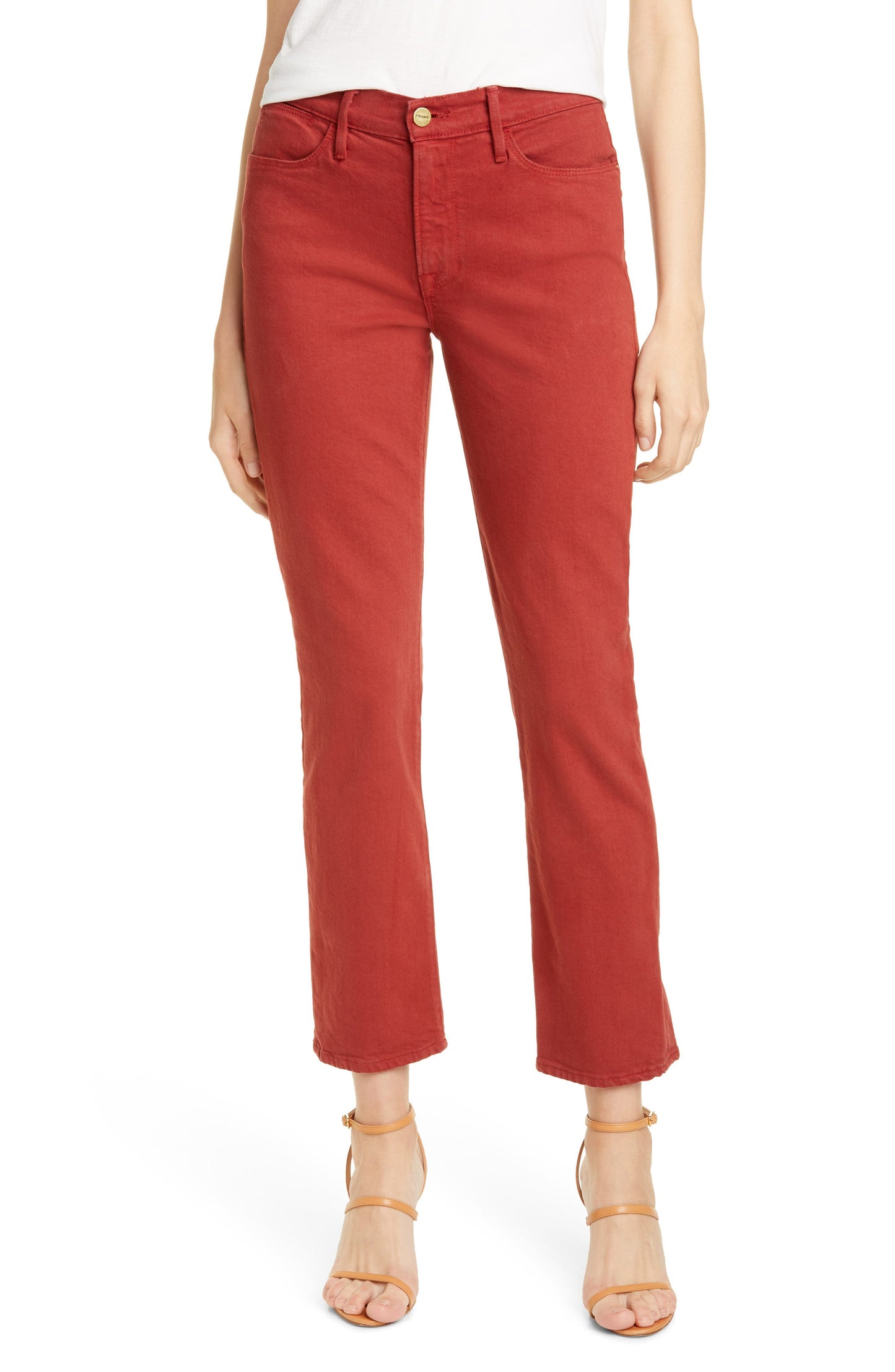 Women's Frame Le High Ankle Straight Leg Jeans, Size 24 - Red