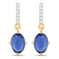 1.95 Carat Genuine Blue Sapphire and White Diamond 14K Yellow Gold Earrings