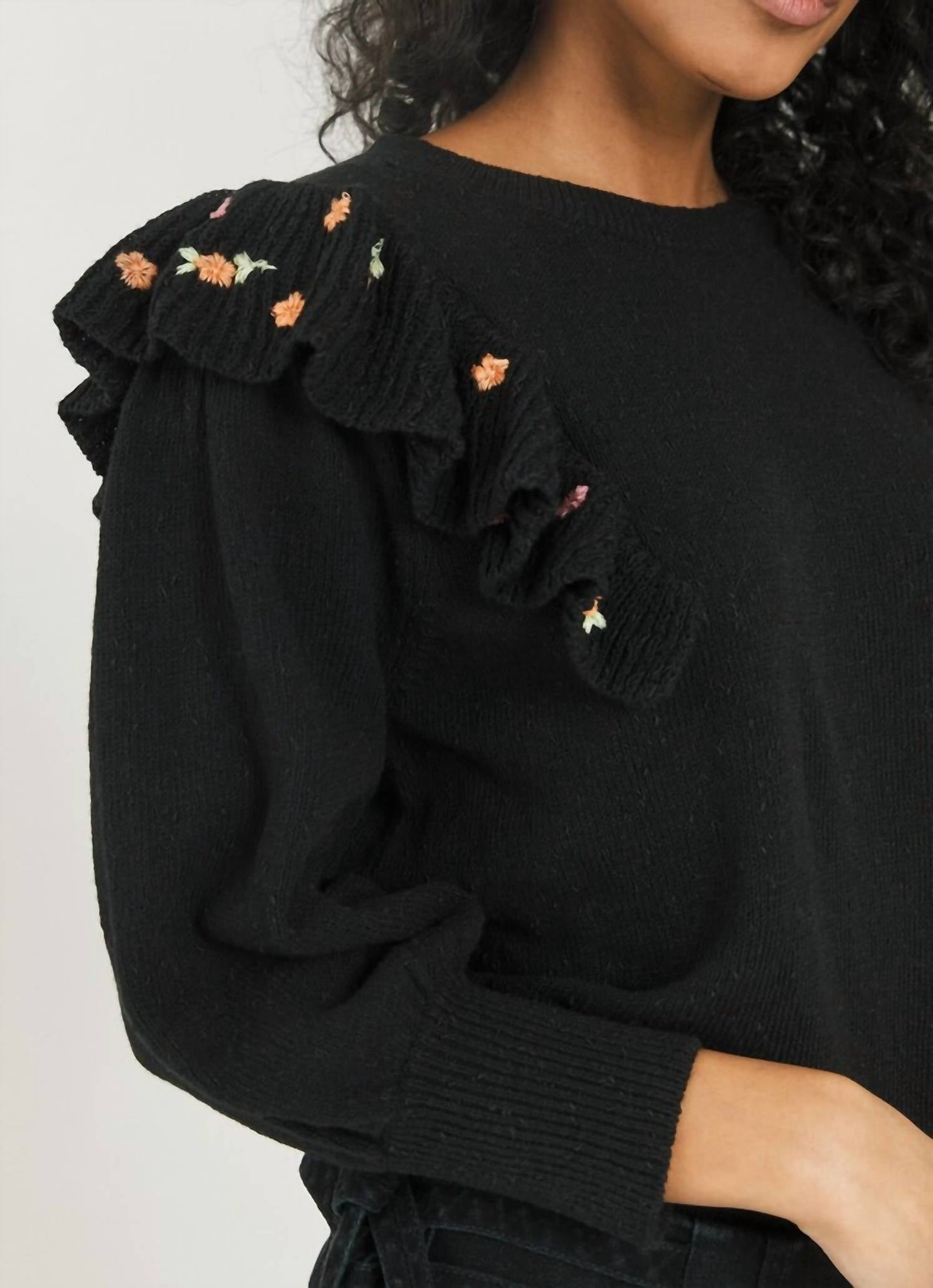 Something Navy - LOUISE EMBROIDERED RUFFLE SWEATER