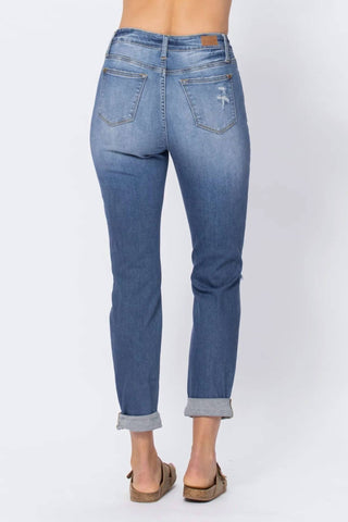 Judy Blue - Calça Jeans Boyfriend Destroyed com Punho e Cintura Alta