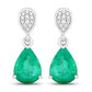 2.28 Carat Genuine Zambian Emerald and White Diamond 14K White Gold Earrings