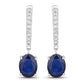 3.24 Carat Genuine Blue Sapphire and White Diamond 14K White Gold Earrings