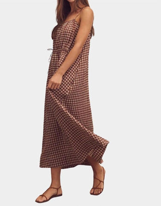 Amente - Front Shirring Gingham Cami Midi Dress