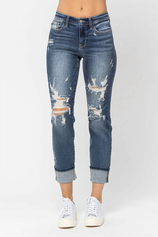 Judy Blue - Calça Jeans Boyfriend Destroy com Punho