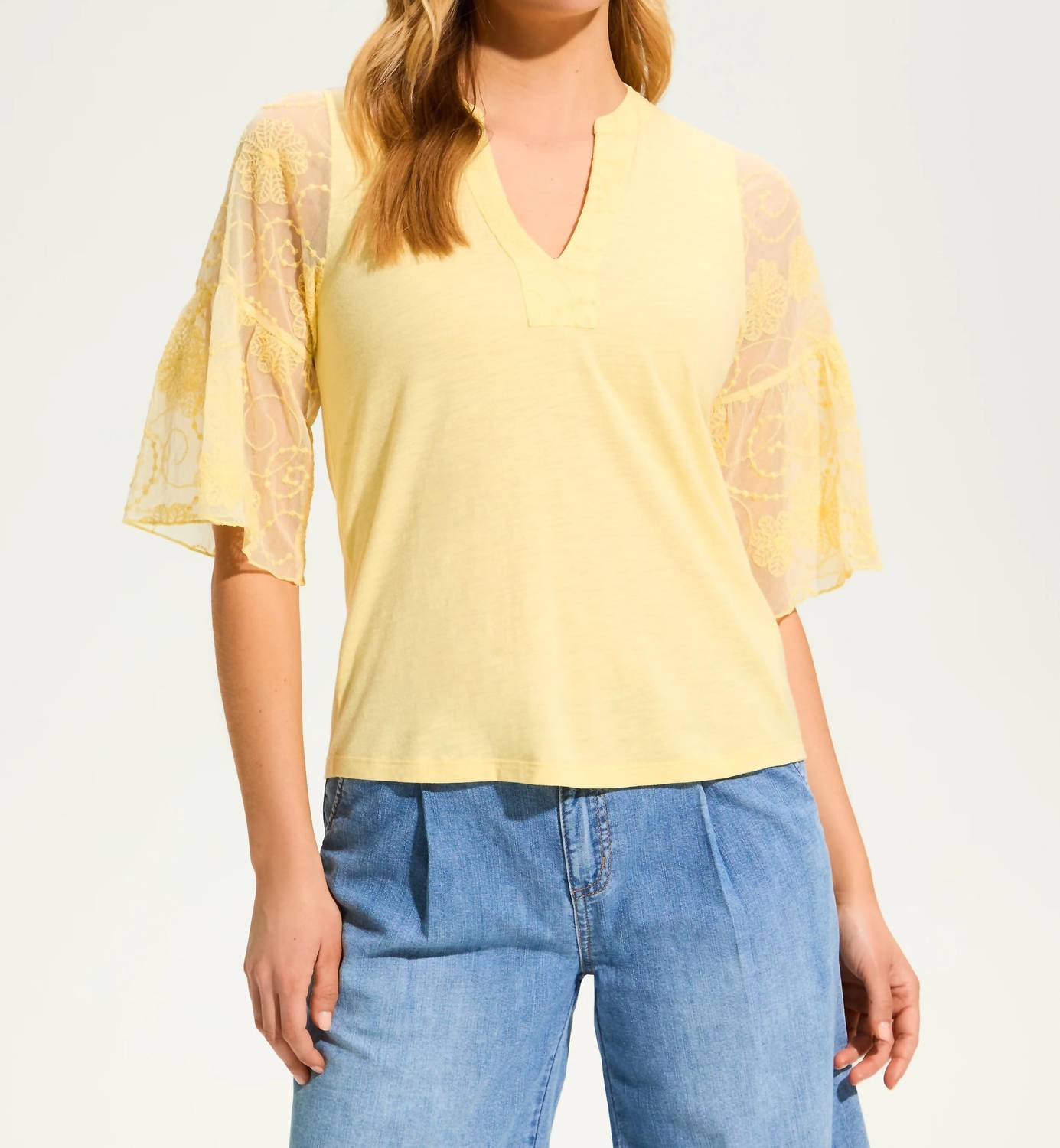 Fdj - 3/4 mesh bell sleeve top