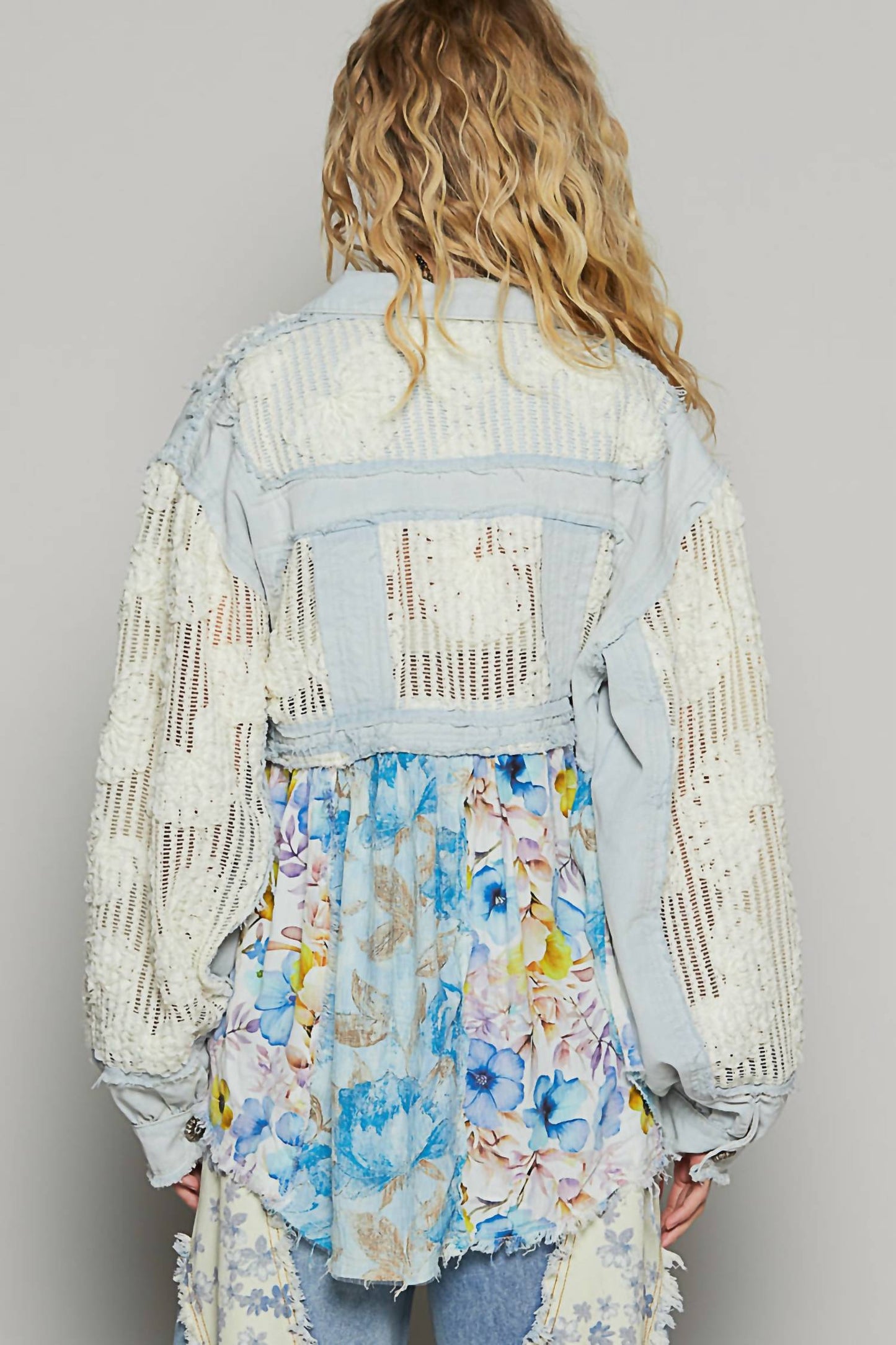 Pol - Denim Floral Lace Shirt