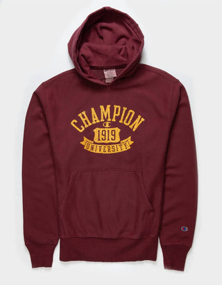 Champion - Moletom com capuz de trama reversa, logotipo da Universidade de 1919