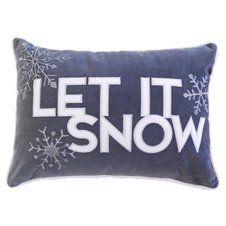 Gray “Let It Snow” Embroidered Lumbar Pillow – 14x20"