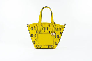 Michael Kors - Bolsa tiracolo Kimber pequena de couro narciso 2 em 1 com zíper e alça transversal