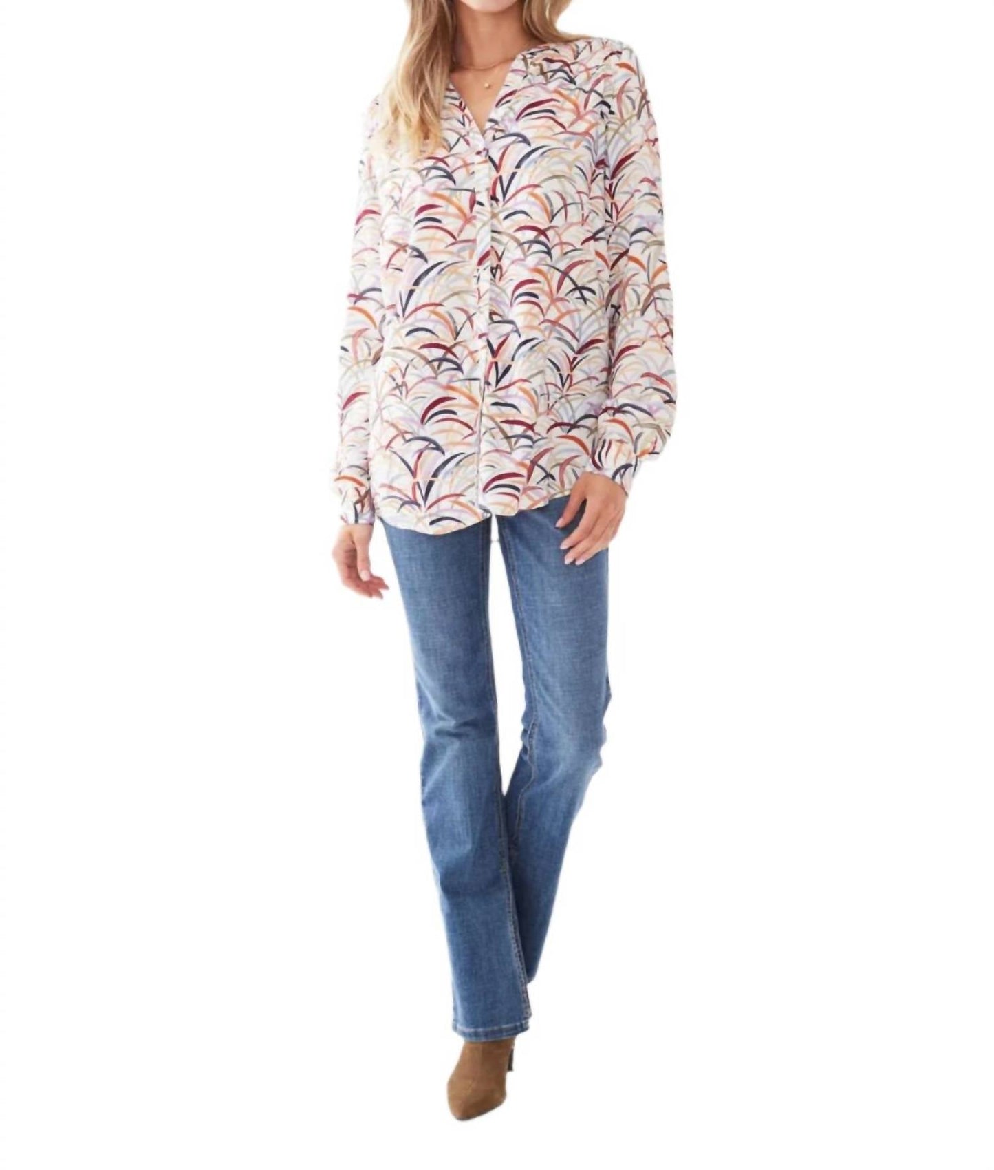 Fdj - Colorful Grasses Roll-up Sleeves Top