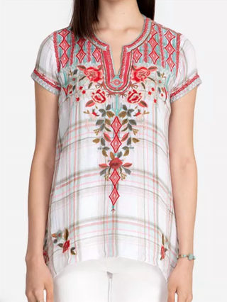 Johnny Was - Blusa Cyrielle com decote entalhado e drapeado