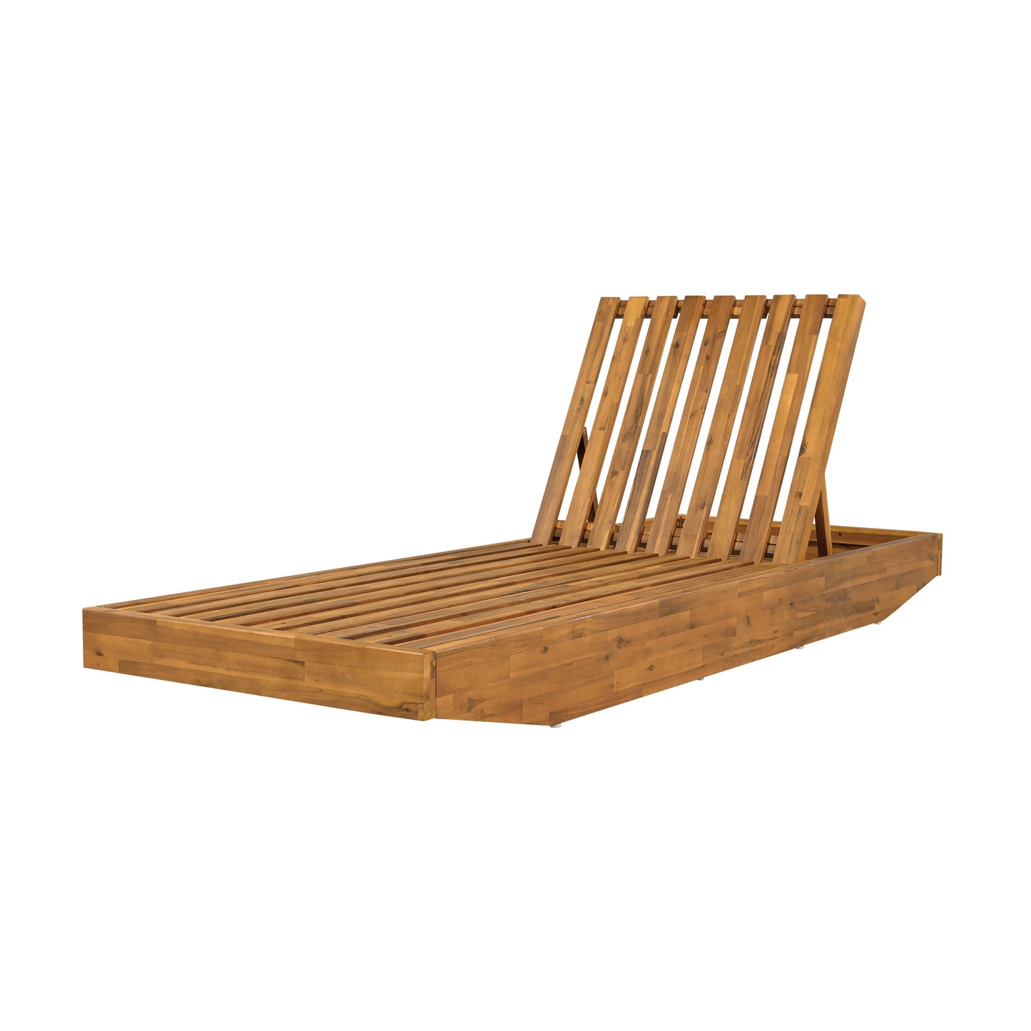Acacia Wood Chaise Lounge with Teak Finish and Water-Repellent Cushion