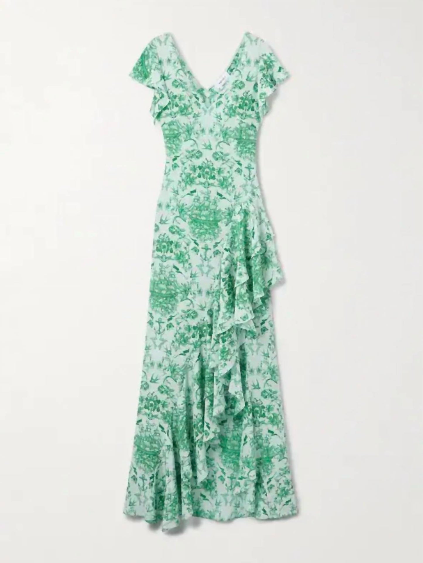 Alexander Mcqueen - Silk Sailor-tattoo Ruffle Maxi Dress