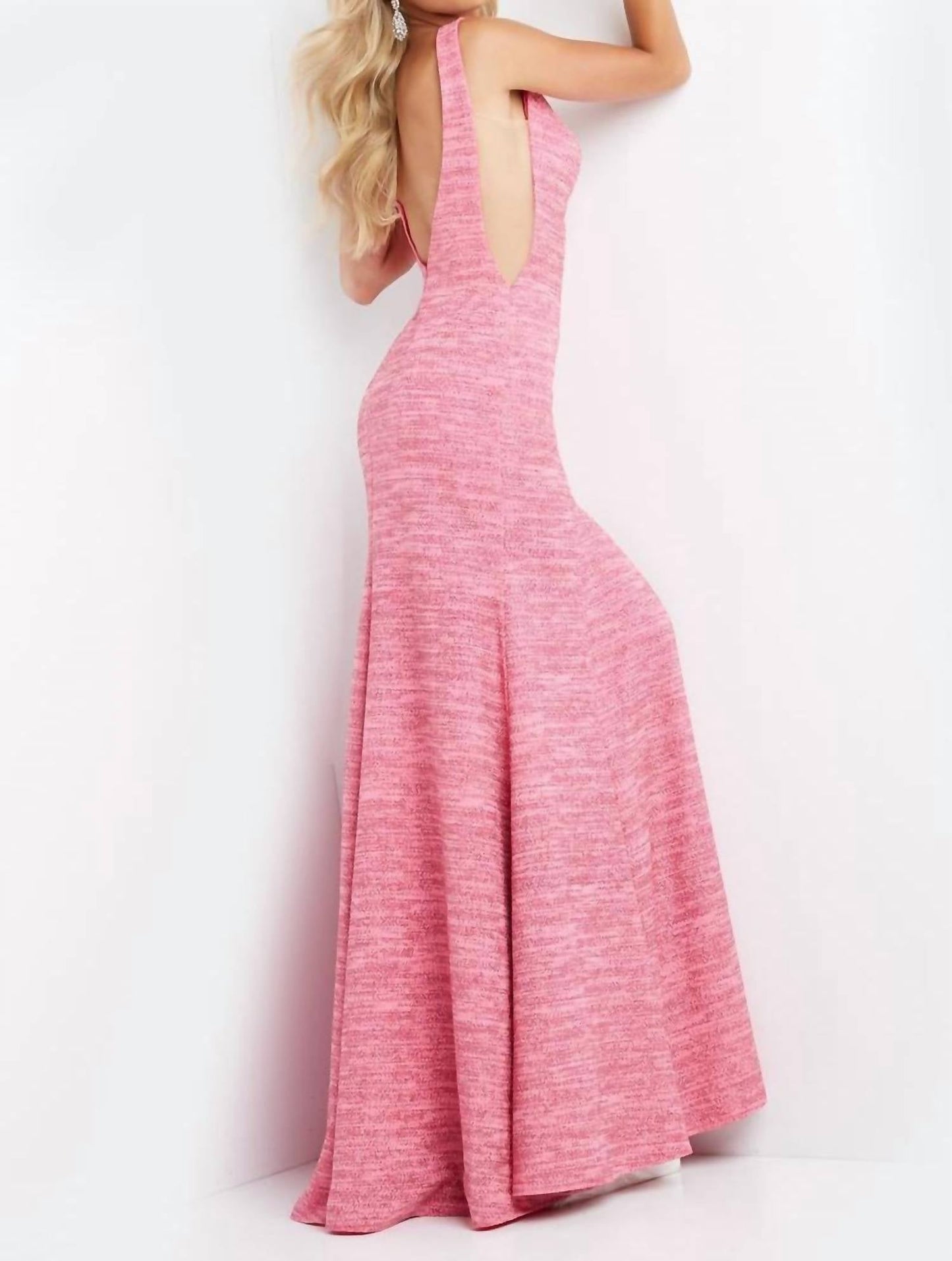 Jovani - V Neck Glitter Jersey Prom Dress