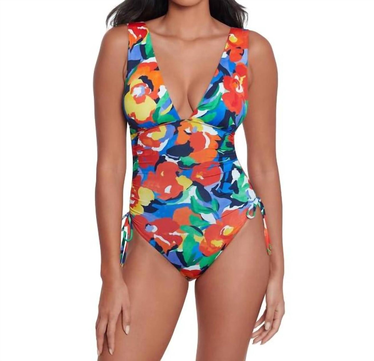 Ralph Lauren - Shirred Plunge-neck One Piece Swimsuit