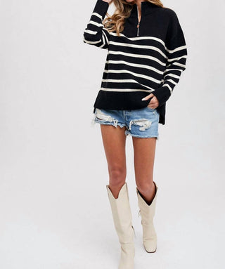 Bluivy - Chic Stripe Quarter Zip Pullover