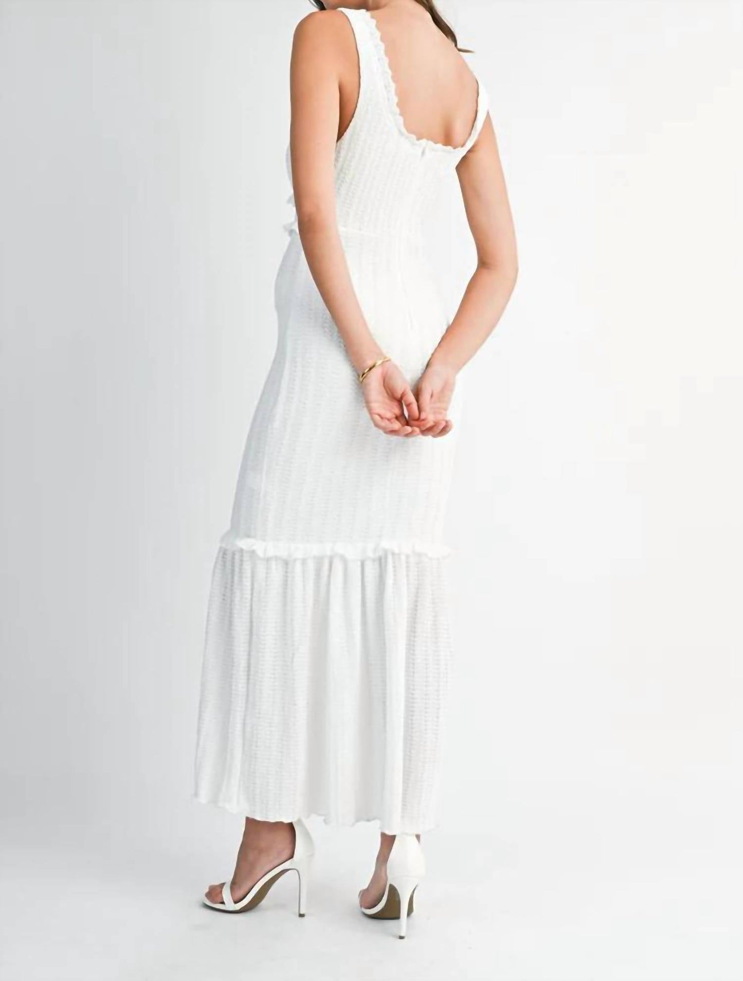 Mable - Chevron Textured Ruffled Knit Dress